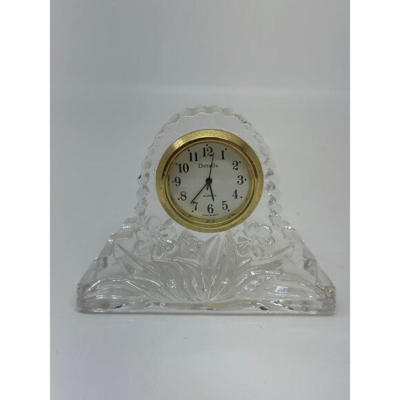 VTG Details Clear Glass MINI Clock Gold Trim Quartz Floral 2.75" NOT WORKING MCM - Picture 3 of 5